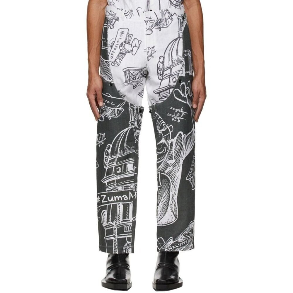Thebe Magugu Chaps Trousers Size XL Mens Gray White